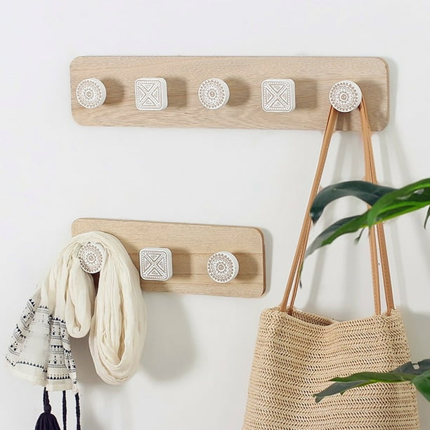 HeYii 3/4/5 Hooks Nordic Style Wall Mounted Wood Coat Hanger Storage