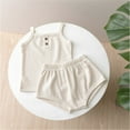 thumbnail image 2 of Loopsun Toddler Summer Sets, Girls' Solid Camisole Set Top and Shorts Two-piece Set Beige 3-4 Years, 2 of 3