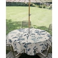 thumbnail image 3 of Outdoor Tablecloth with Umbrella Hole Zipper Blue Teal Botanical Round Tablecloth 54" Waterproof Outside Table Cloth Rustic Country Spring Floral Summer Leaf Patio Table Cover Tablecloths for Picnic, 3 of 8