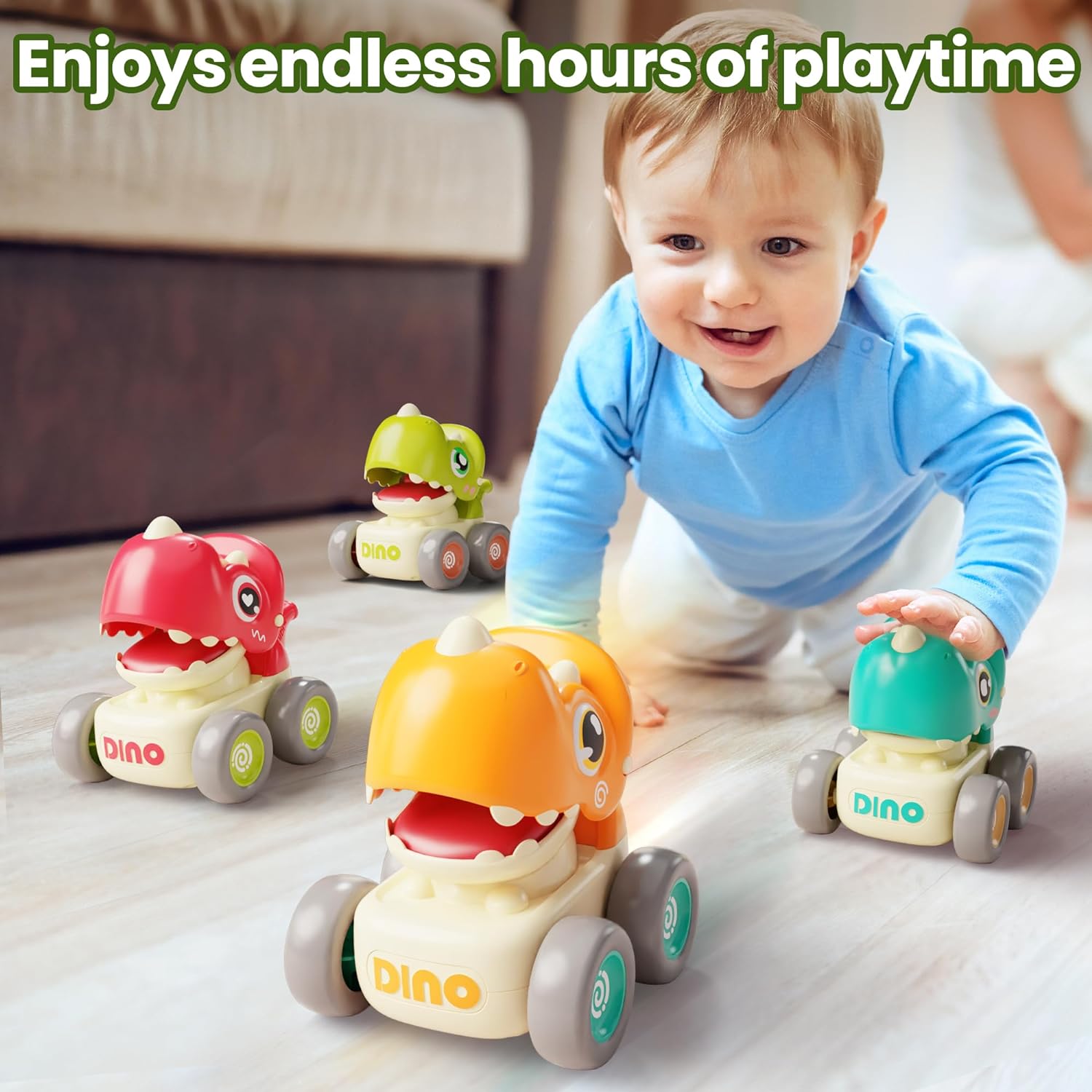 WQFSTORE Dinosaur Press and Go Toy Cars for Toddlers photo 4