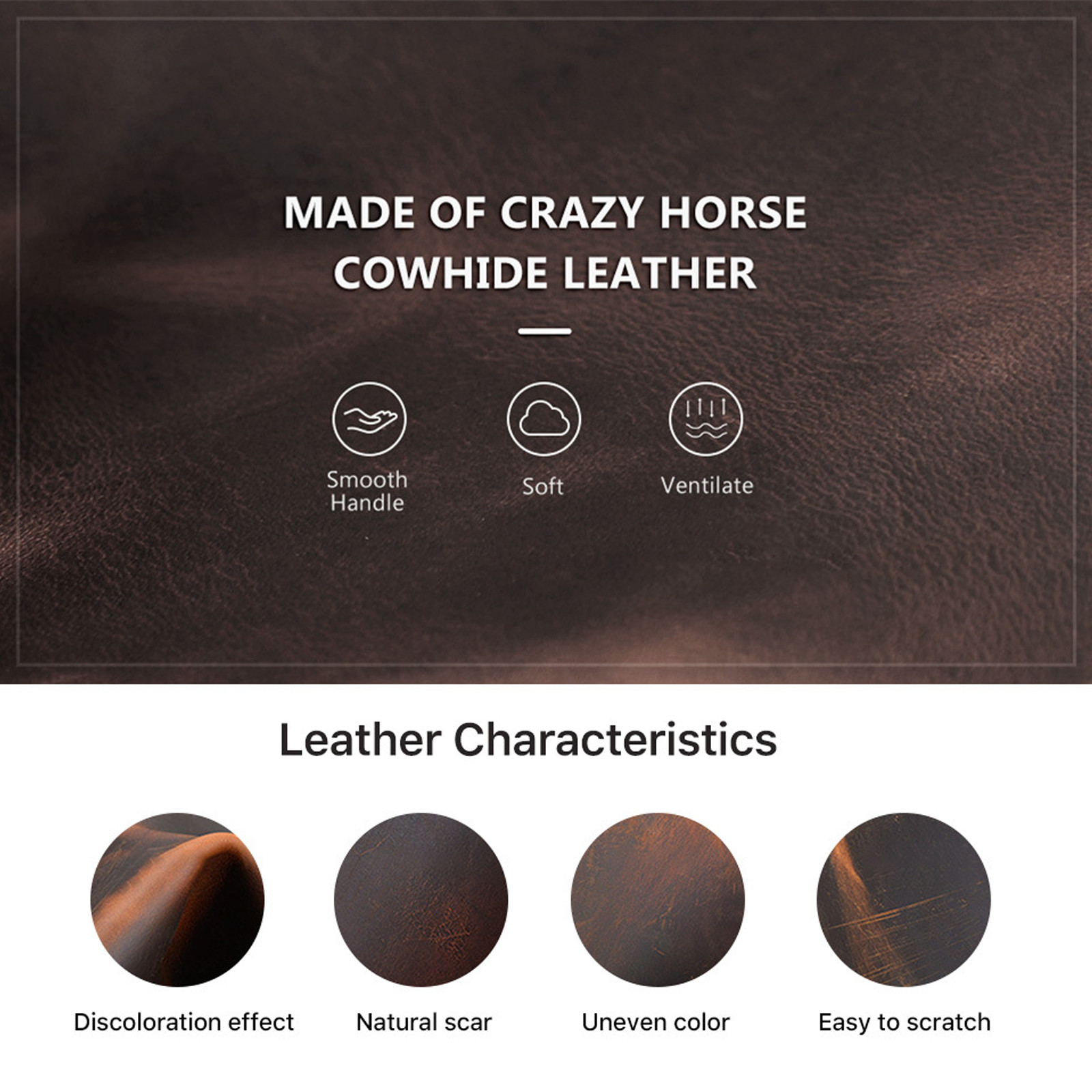 Ergonomic Mouse Pad with Wrist Rest - Premium Crazy Horse Leather Coffee Color - Gel-Filled Cushion, Non-Slip Microfiber Base, Comfortable Office & Home Desk Accessory (9.4" x 8.7")