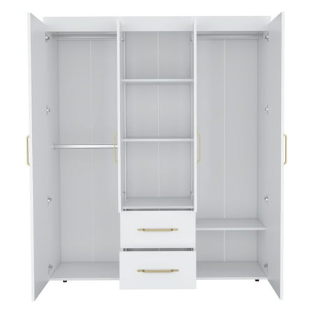 Newboti Furniture Wardrobe, Deluxe Armoire with Multiple Storage Options and Metal Accents, White 04259