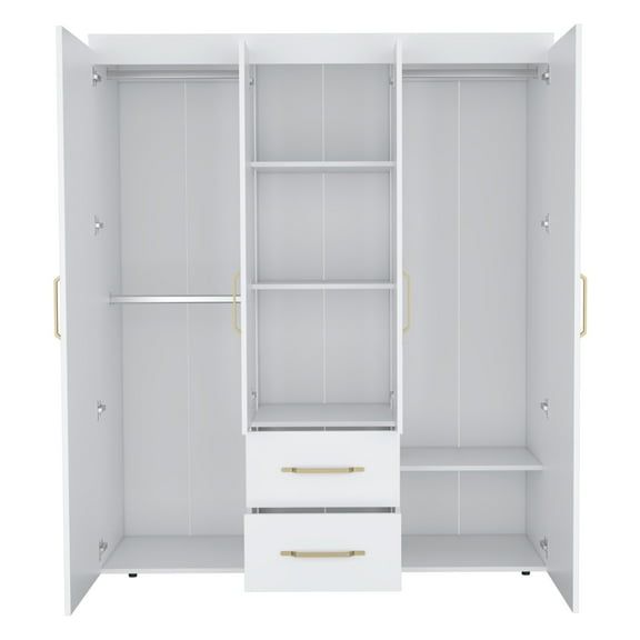 Newboti Furniture Wardrobe, Deluxe Armoire with Multiple Storage Options and Metal Accents, White 04259