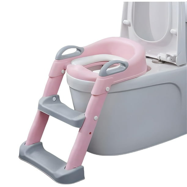 Asiento de Entrenamiento para Baño con Escalera Antideslizante, Plegable Adaptador WC Reductores, Cojín Blando Extraíble, Altura Regulable Baño Entrenador
