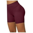 thumbnail image 4 of Womens High Waist Workout Yoga Shorts Solid Stretch Deep V-Shaped Pleated Leggings Skinny Sports Short Comfy Bike Shorts(S,Wine), 4 of 5