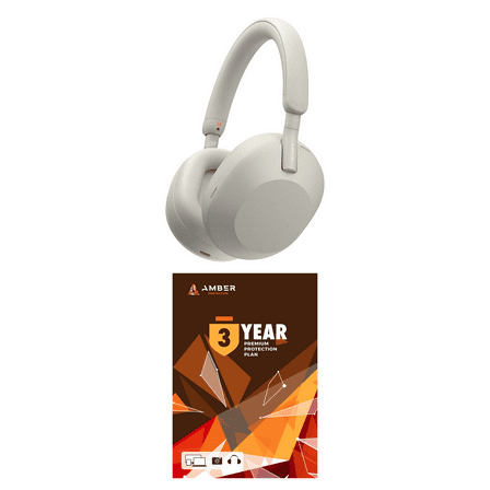 Sony WH-1000XM5-SILVER Wireless Over-Ear Noise Canceling Headphones - Silver with 3 Year Amber Protection Plan (2022)