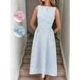 thumbnail image 6 of Women'S High Waist Sleeveless Striped Solid Color Dress 2025 Summer New Style Dress Blue S, 6 of 8