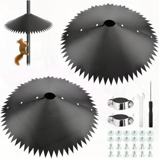 LEEYNEER 2pcs Squirrel Baffle for Bird Feeder Pole - Wrap Around Squirrel Guard 14-Inch Size Feeder Protection Spiked Design Weatherresistant Material