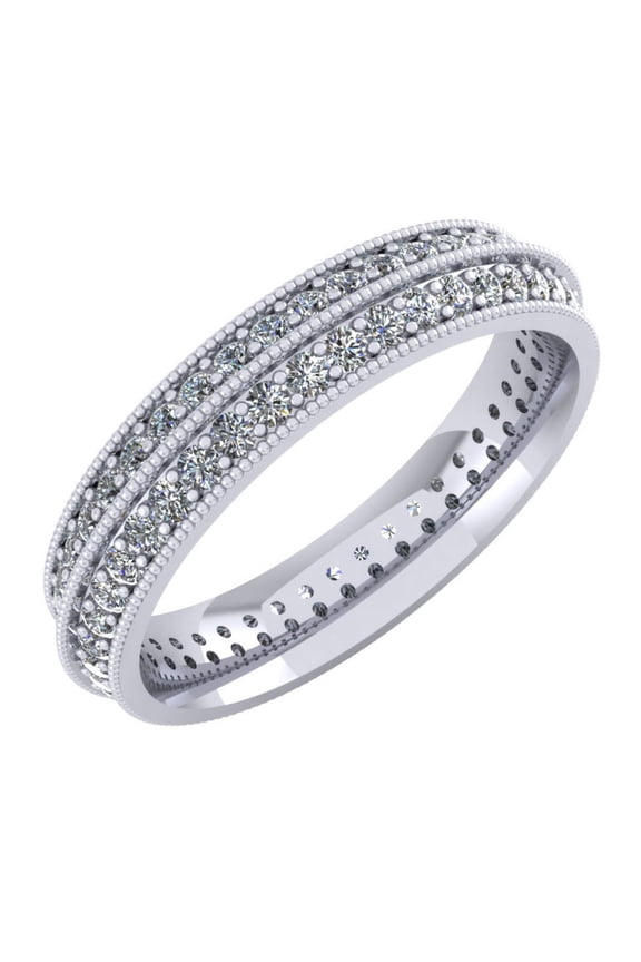 2Ct Round Cut Natural Diamond 2Row Milgrain Anniversary Wedding Eternity Band Ring 10k Gold New IJ I1