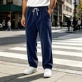 thumbnail image 2 of Hearthz Corduroy Wide Leg Mens Pants Athletic Workout Running Hiking Work Pants Elastic Waist Drawstring Jogger Pants Men with Pockets Navy M, 2 of 6