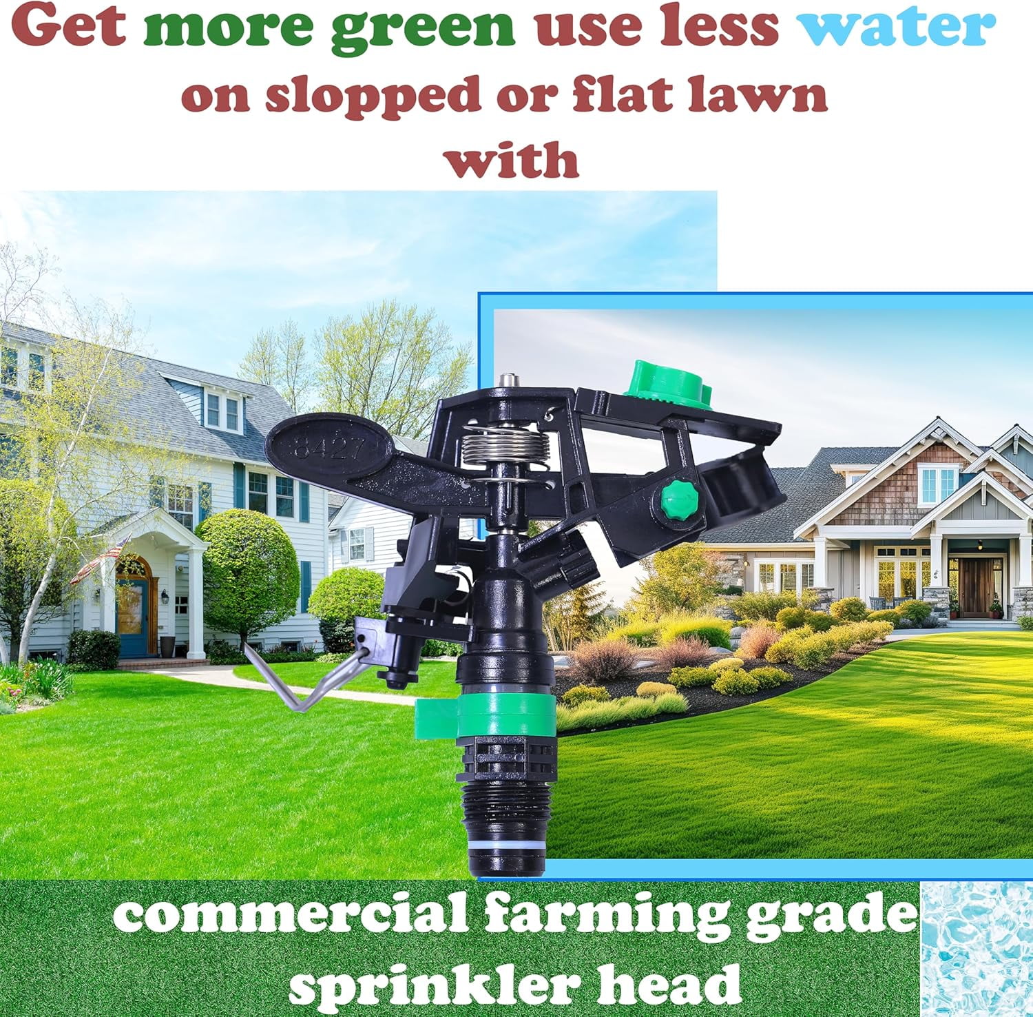 Pulsating Impact Sprinklers for Yard, Lawn & Garden, 80 to 5800 Ft. Sq. Adjustable Spray (2Pcs)