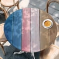 thumbnail image 2 of Blue Pink Brown Ombre Round Tablecloth, Fitted Table Cover with Elastic for 36"-44" Round Tables, Vintage Farmhouse Wooden Table Cloth Outdoor Indoor Dinning Party Waterproof Tablecloths, 2 of 7