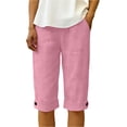 thumbnail image 2 of VV AVEORS Linen Bermuda Shorts For Women Straight Leg Knee Length Casual Capri Pants Drawstring Lightweight Summer Beach Short Capris Pink S, 2 of 8