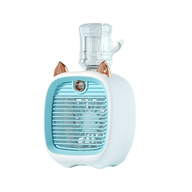 Toystoory Mini ventilador de carga USB 2 en 1 con 3 modos, ventiladores de refrigeración de escritorio recargables para viajar, equipo portátil Humidificadores Azul
