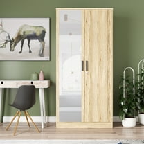Better Home Products Harmony Two Door Armoire Wardrobe w / Mirror in Natural Oak