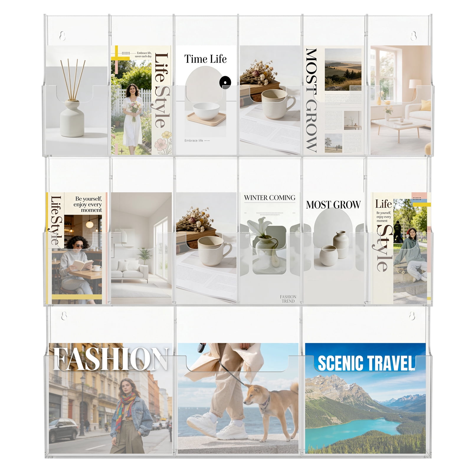 SHegdu 15 Slot Acrylic Brochure Pamphlet Holder Wall Mount Acrylic Trifold Brochure Holder 3 Magazine 12 Pamphlet Pockets Wall Pocket Organizer 10/5inches for Home Office