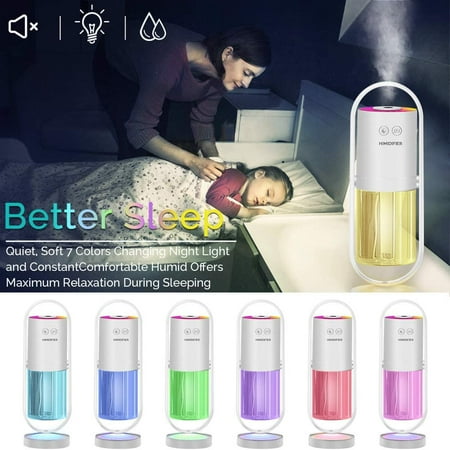 Portable Mini Humidifier, 200ml Ultrasonic Cool Mist Humidifier with 7 Colors Night Light