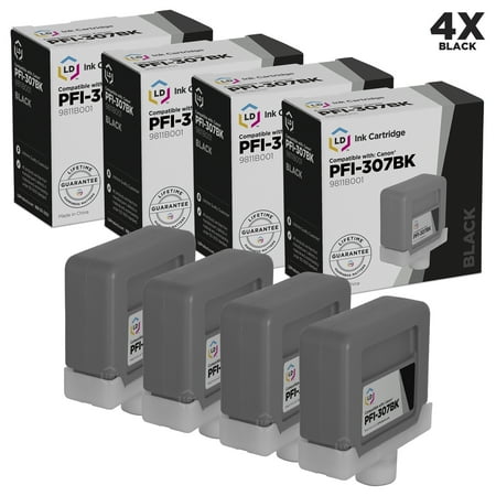 LD Compatible Cartridge Replacement for Canon 307 PFI-307BK (Black, 4-Pack)