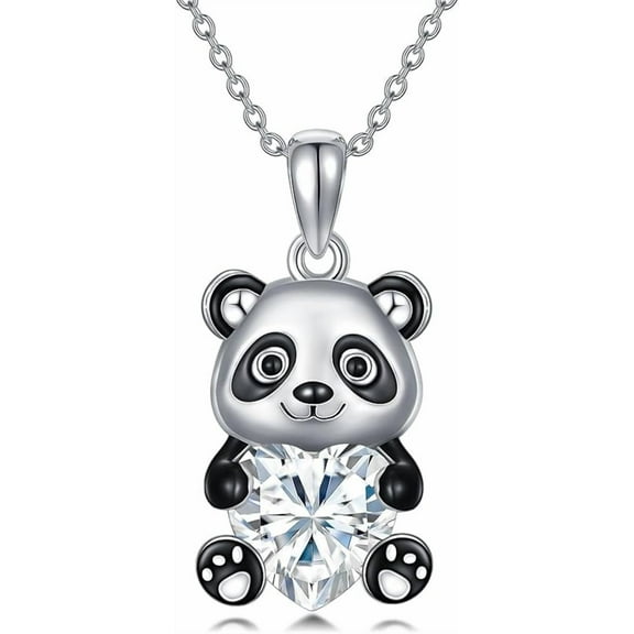 THOYAS Panda Pendant Necklace with Heart Birthstone Panda Necklace Gift for Women