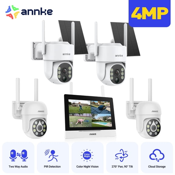 ANNKE Wireless Security Camera System, 7‑Inch Touch NVR Kit 5MP PTZ WiFi Surveillance Camera, Solar Powered, Two‑Way Audio, IP66 Outdoor Camera
