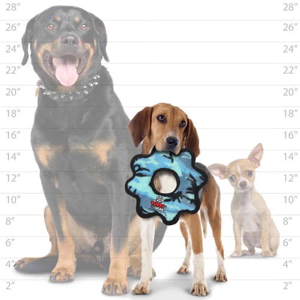 Tuffy Jr Gear Ring Camo Blue, 2-Pack, Durable Plush Squeaky Dog Toys