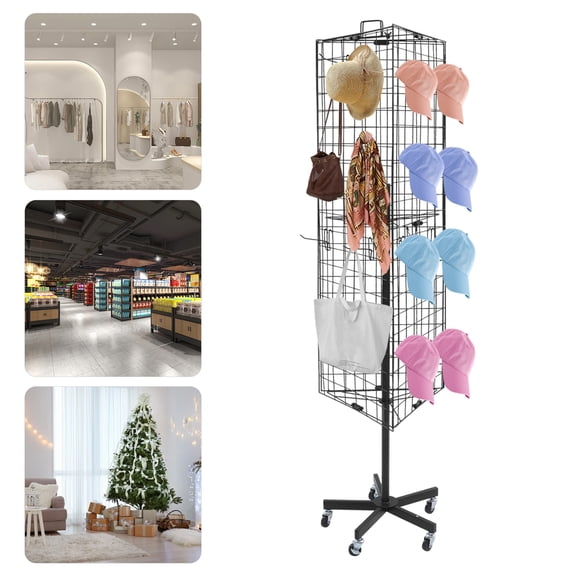 Triangular Gridwall Panel Display Stand, Floor Mount Grid Wall Panels with 5 Wheels