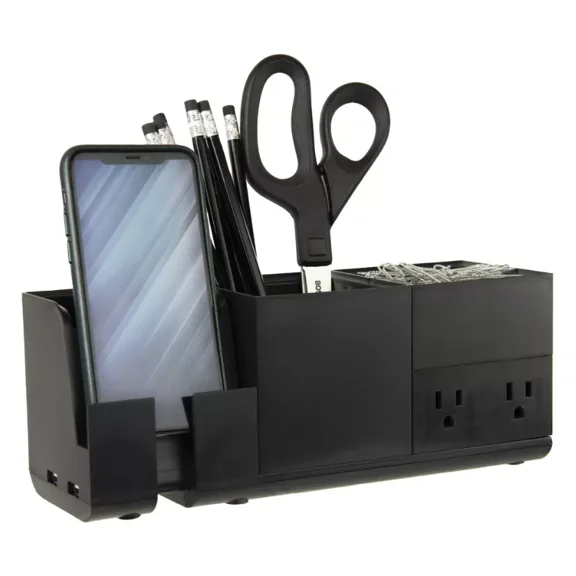 4Pc Office Konnect Stackable Desk Organizer & Power Station Black - Bostitch