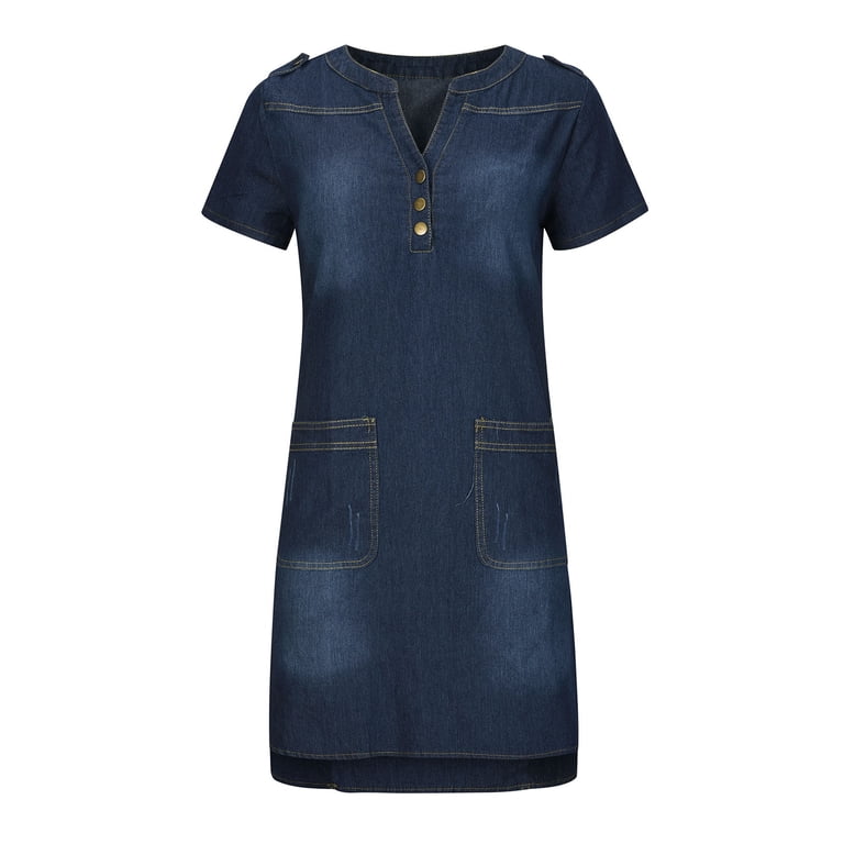 Bigersell Knee Length Dress for Women Deals Female Button Up Short Sleeve  Mini Denim Dress Style D-23 Ladies Dresses Casual Regular Summer Dresses ,  Dark Blue XXL - Walmart.com