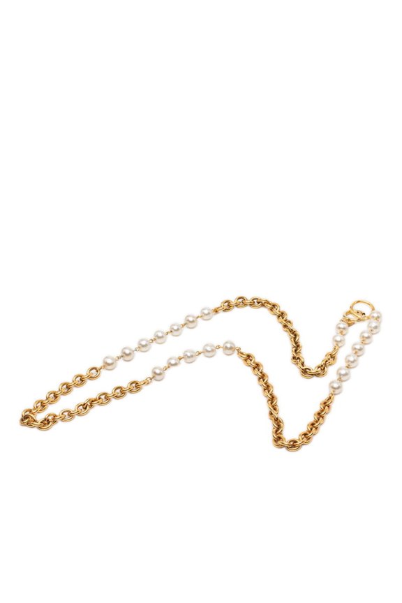 Pre-Owned Chanel Vintage Necklace, Gold Plated, Faux Pearl, Women's CHANEL