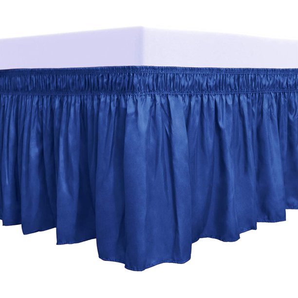 EasyGoing Wrap Around Ruffled Bed Skirt 18 Inch for Queen, King Size Beds, Classic Blue