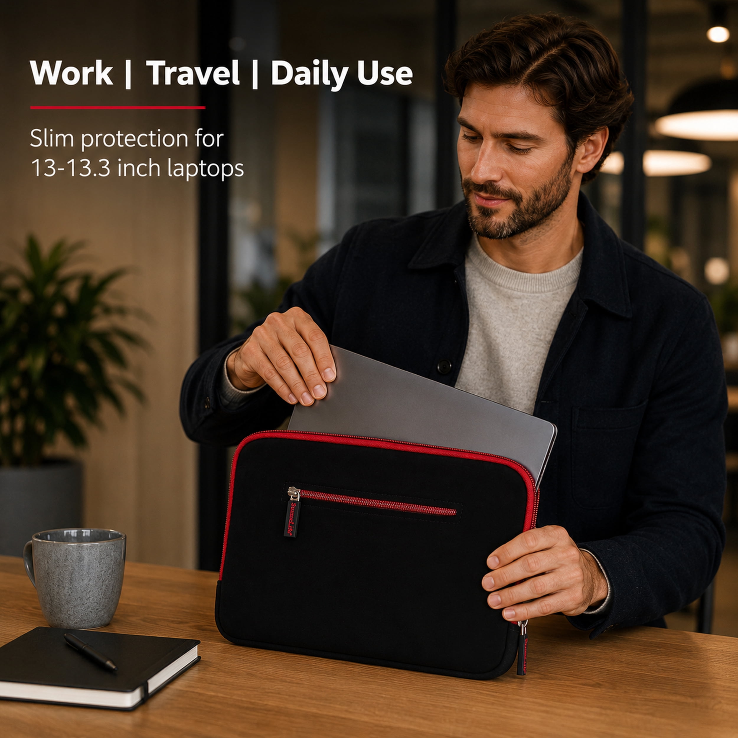 Protective Neoprene Laptop Sleeve for Devices Up to 13 Inches, Water-Resistant