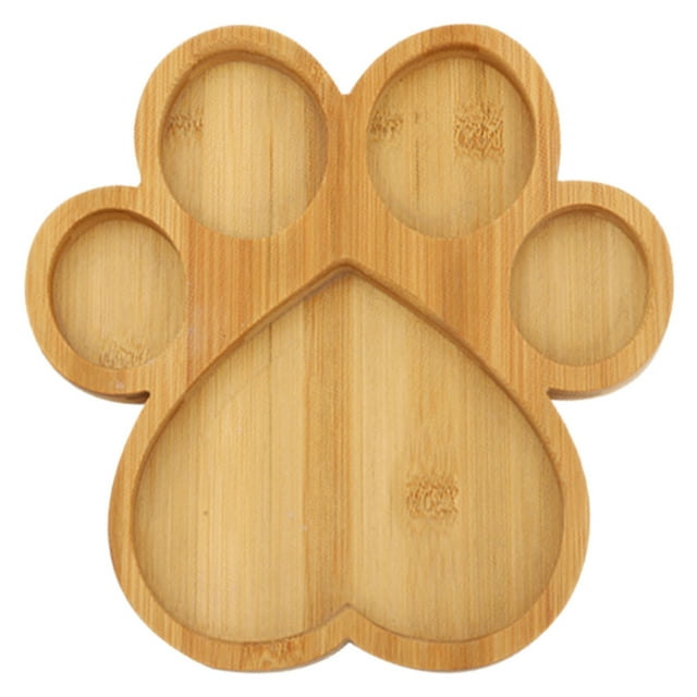 Shisuyan Bamboo Serving Tray Fruit Snack Storage Plate Cartoon Paw Shaped Food Tray for Home Kitchen