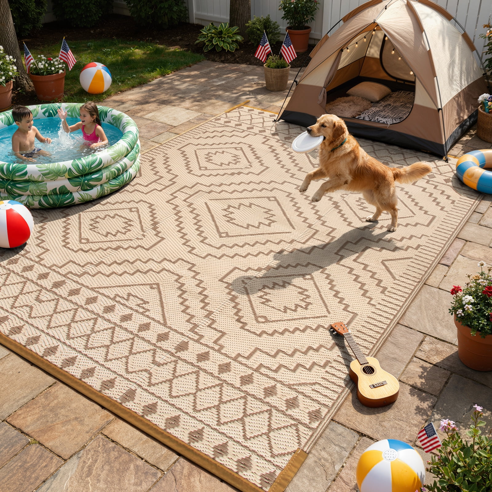 RUG ROBOT 8'x10' Waterproof Outdoor Rug, Reversible Plastic Straw Outside Rug for Backyard, Patio, Moroccan Indoor Outdoor Rug for Camping, Garden, Balcony, Camping & RV, Black/Brown
