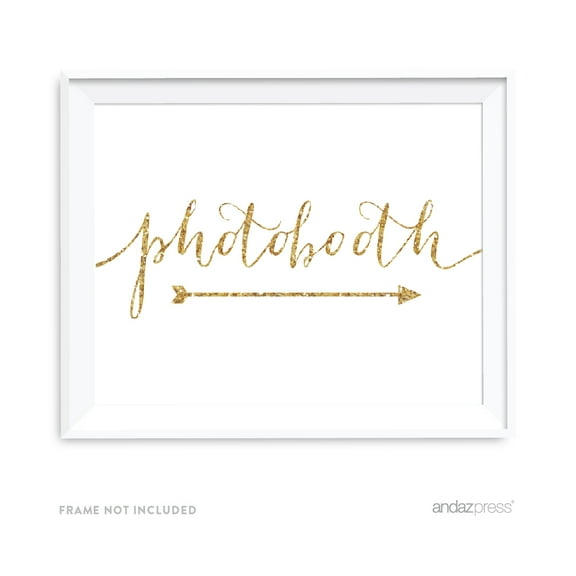 Photobooth Gold Faux Glitter Wedding Party Directional Signs, Double-Sided
