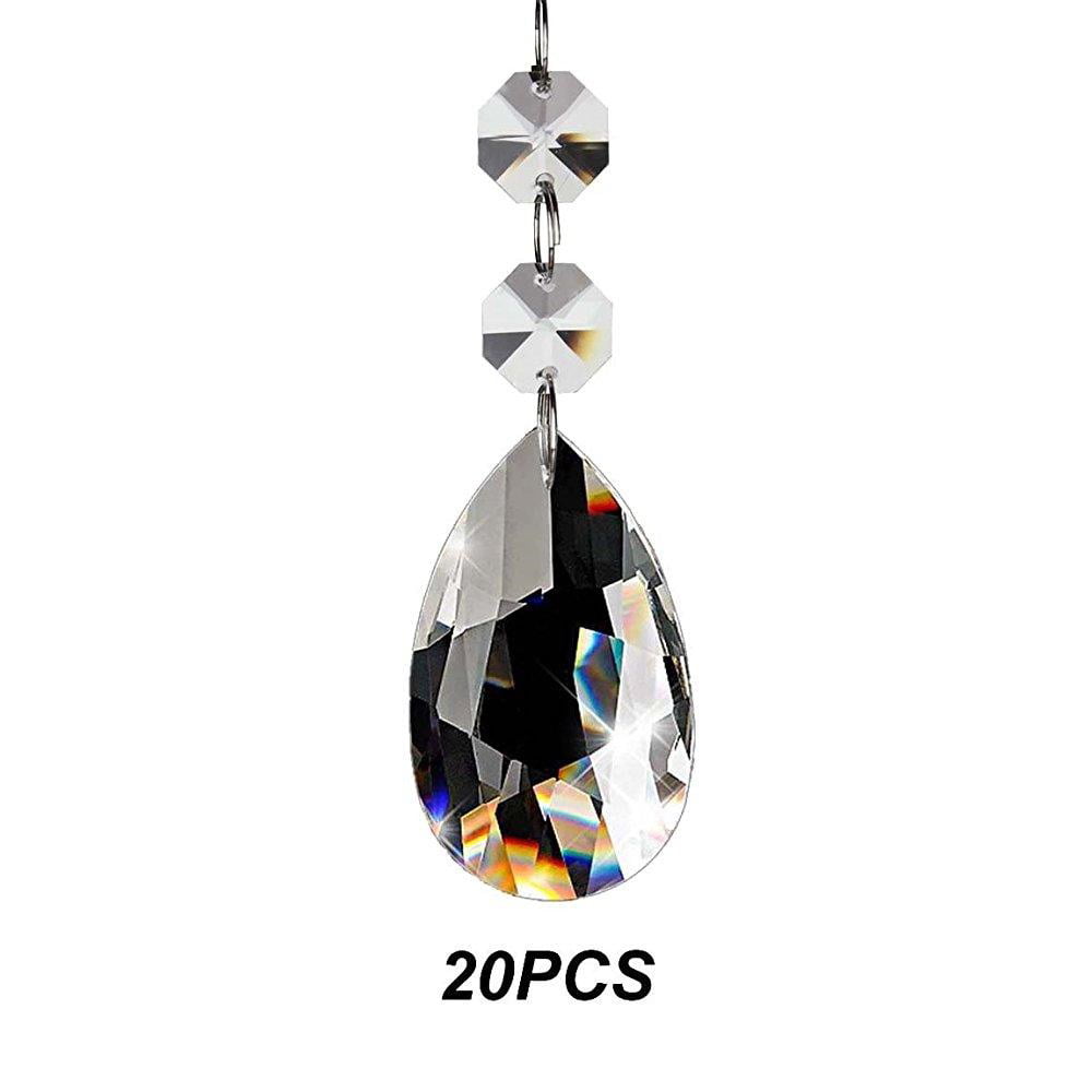 5 Clear Crystal Hanging Tear Drop Pendant Chandelier Lamp Prisms Part Chain DIY 