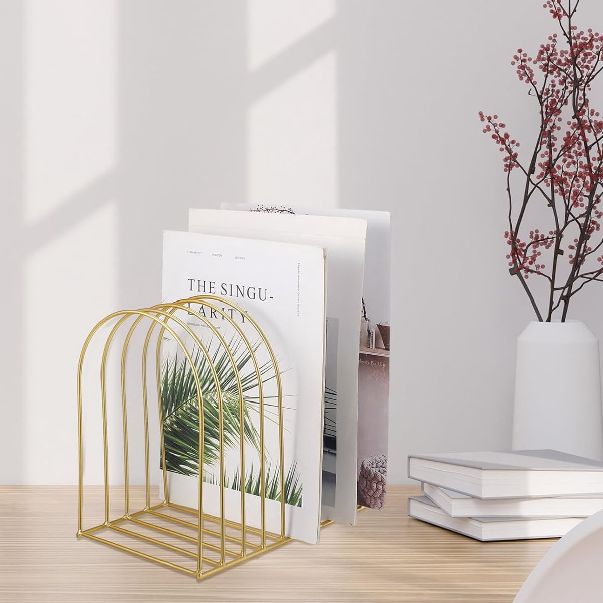 Gold Metal Wire File Folder Organizer Rack Vertical File Organizer for Desk Binder Holder File Sorter Stand - style:style3;