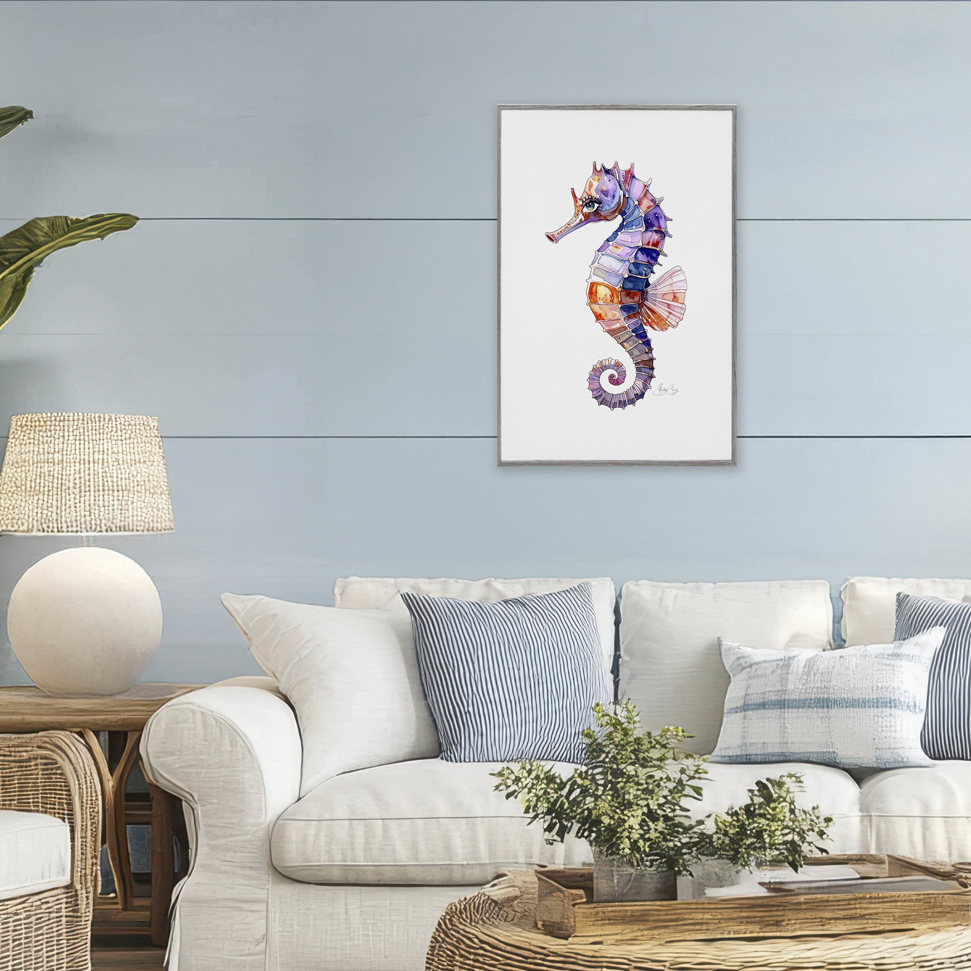 Stupell Industries Sea Whisper Seahorse Gray Framed Giclee Art, design by Shelly Craig