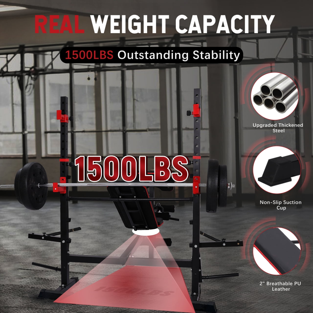 PUATUL 1500LBS 6 IN 1 Olympic Weight Bench Set with Leg Extension/Curl, Bench Press Set with Preacher Curl and Squat Rack for Home Gym Workout