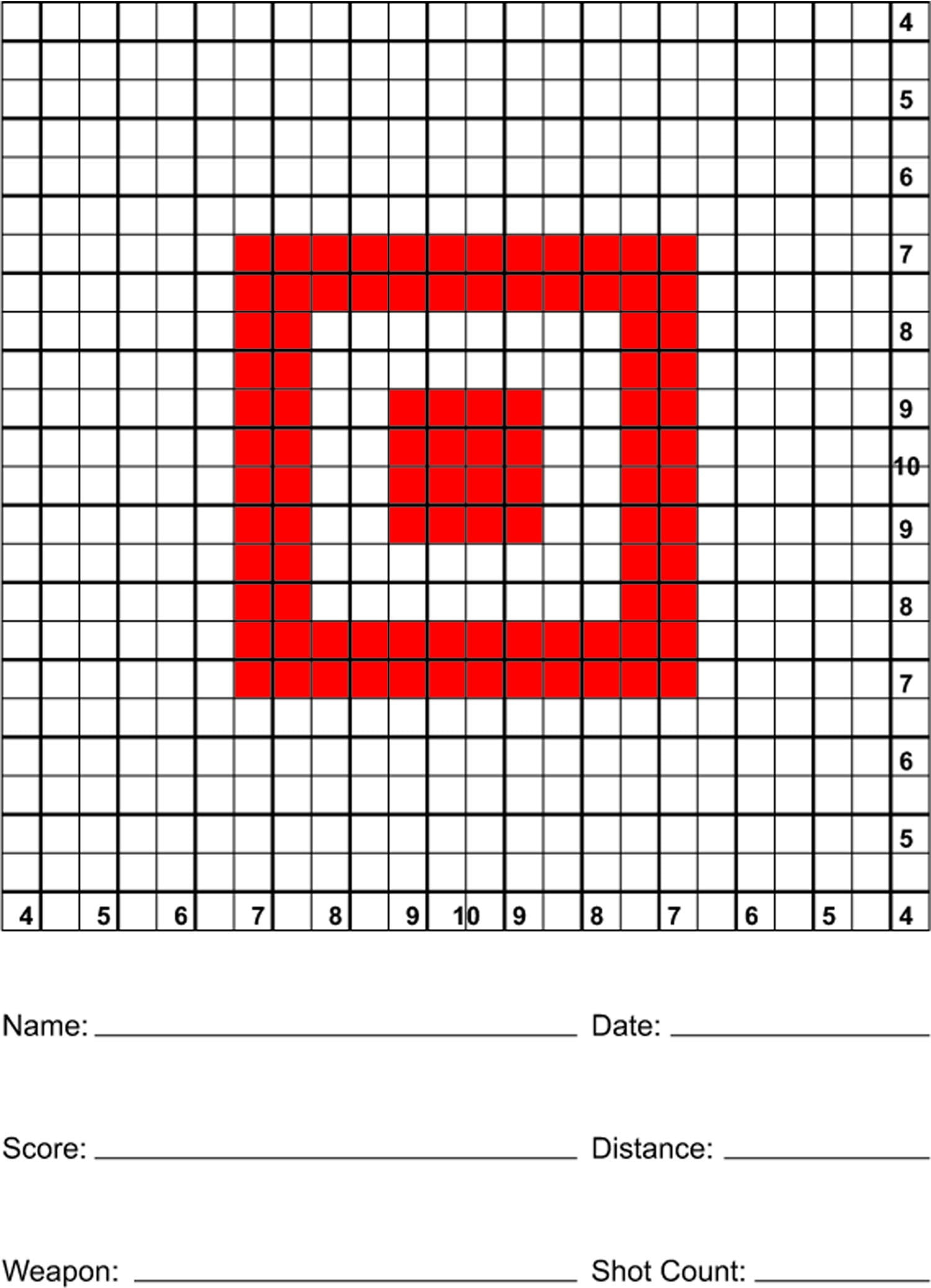 Red Square Grid Shooting Range Training Targets
