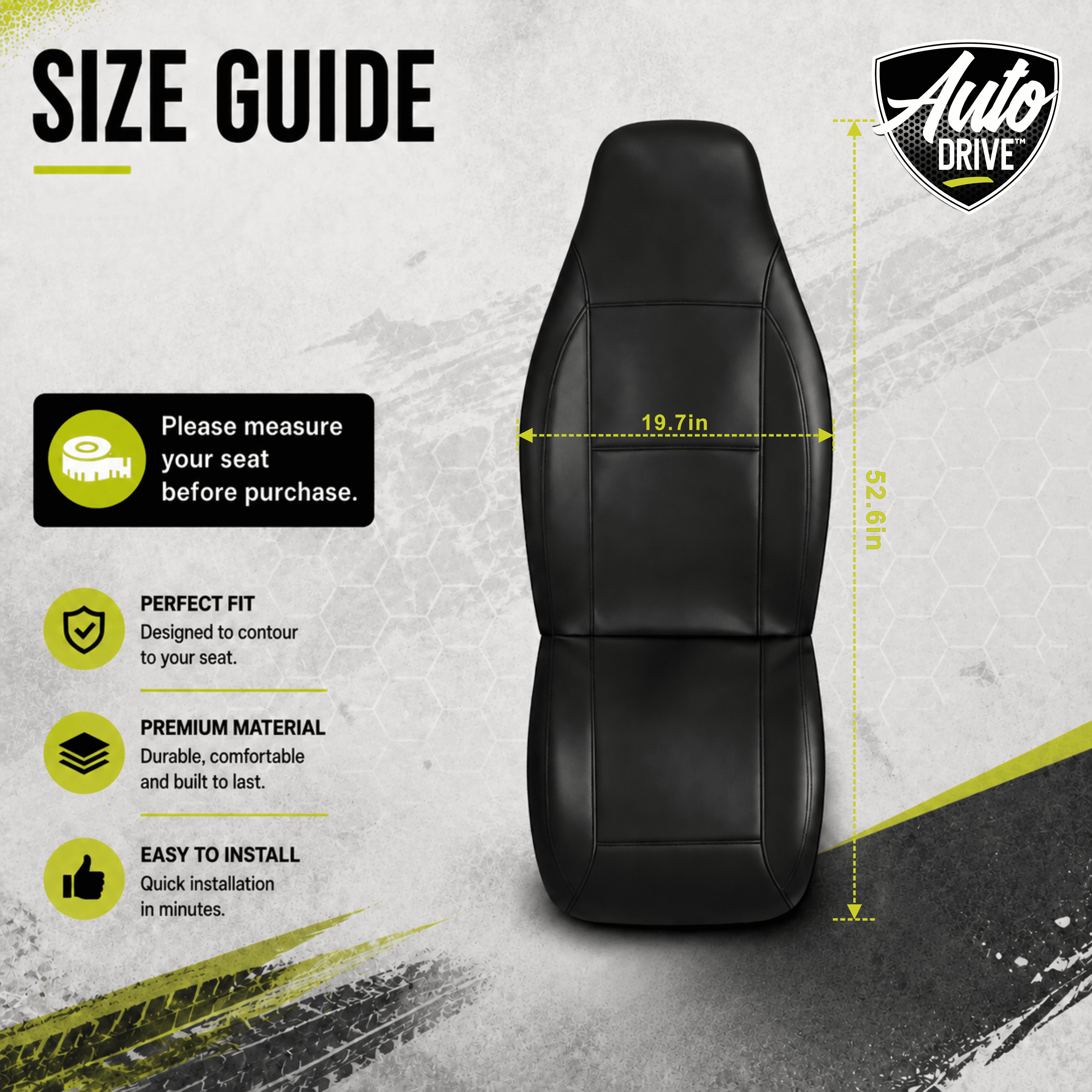 Auto Drive Car Seat Cover,High Back Full Leather Seat Protector Front Seat, Premium Comfortable Anti-Slip, Airbag Compatible Universal Fit for Cars SUVs Trucks,Black