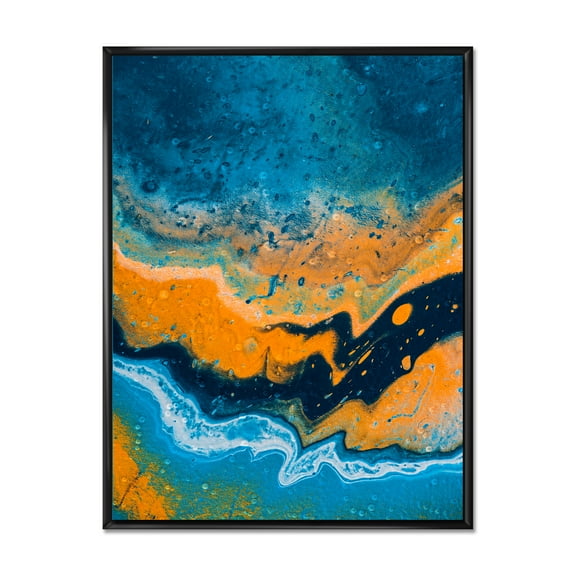 Designart 'Abstract Marble Composition In Orange and Blue IV' Modern Framed Canvas Wall Art Print