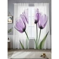 thumbnail image 3 of Purple Tulip Sheer Curtains 108 inches Long 2 Panels Set Flower Farmhouse Floral Sheer Window Curtain Rod Pocket Voile Drapes for Living Room/Bedroom, Each 52" W x 108" L, 3 of 7