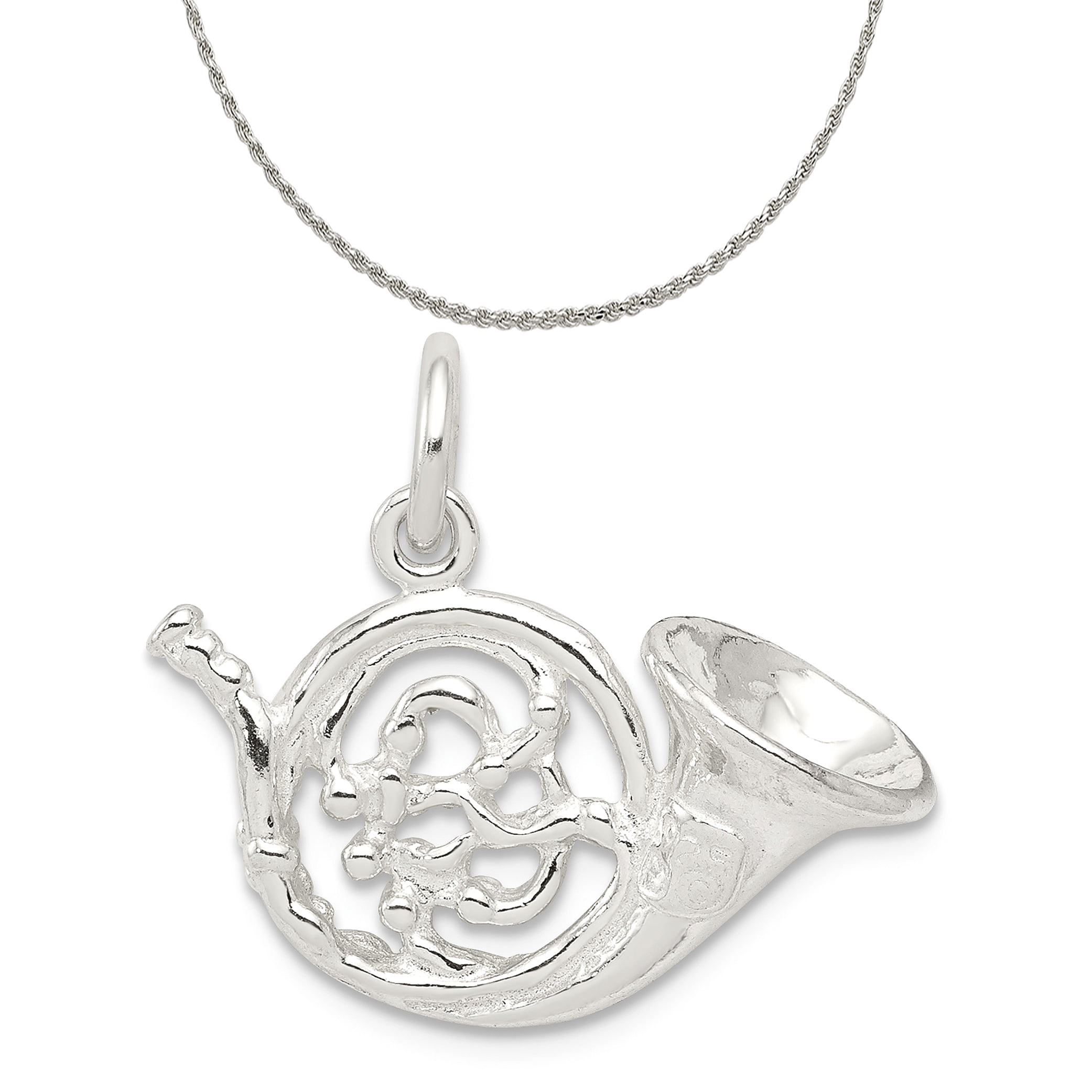 Sterling Silver 3-D Antiqued French Horn w/Lobster Clasp Charm Pendant