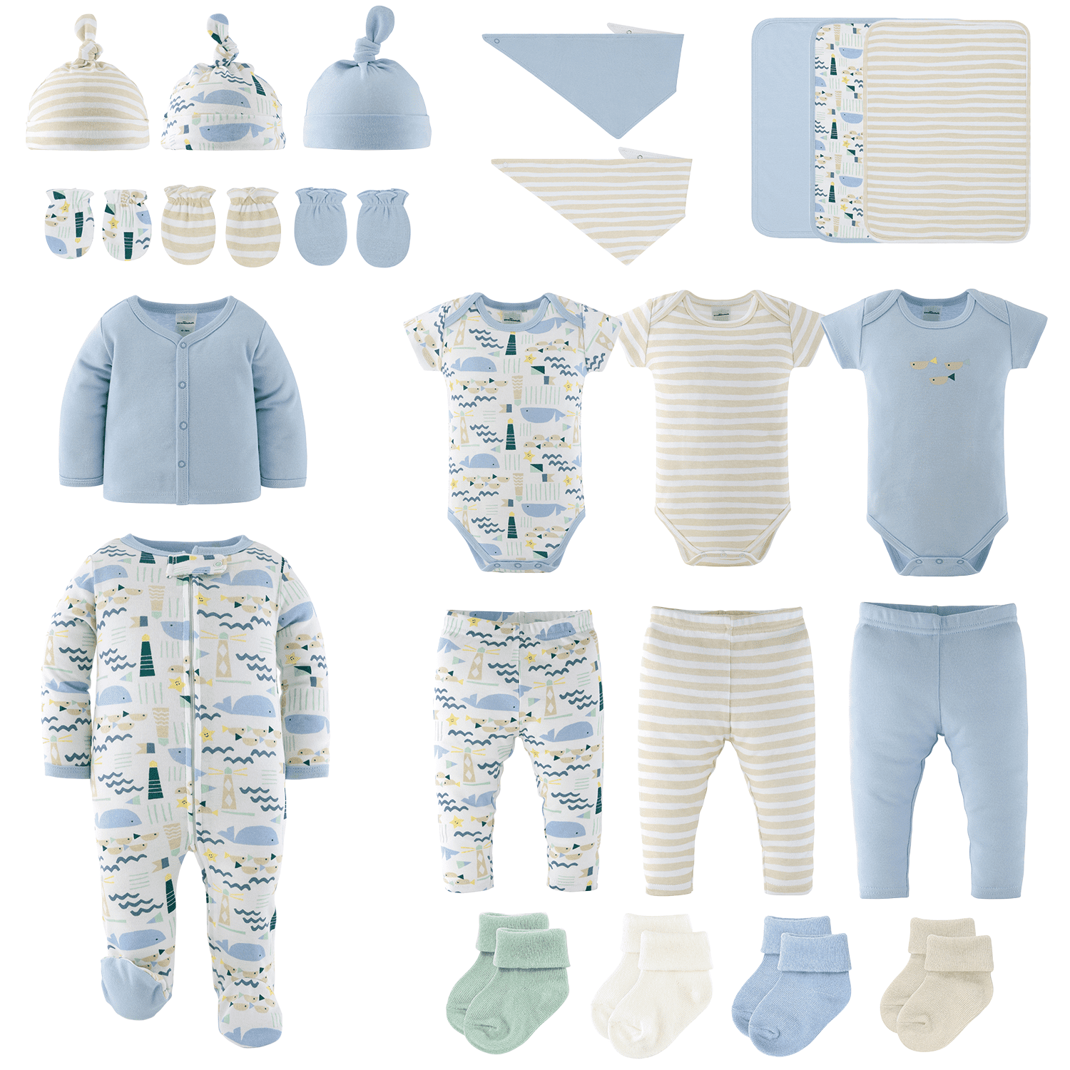 The Peanutshell Baby Boy Layette Gift Set, Cutest Catch Baby Clothes with Bibs, 0-3 Months, 23 Piece Set
