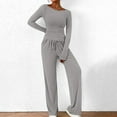 thumbnail image 6 of Women's 2 Piece Matching Lounge Set Long Sleeve Slim and Elastic Top Wide Leg Pants Casual Sweatsuit Fall Outfits Long Sleeve Wide Leg Drawstring Tracksuits Casual Lounge Set Matching Sets, 6 of 9
