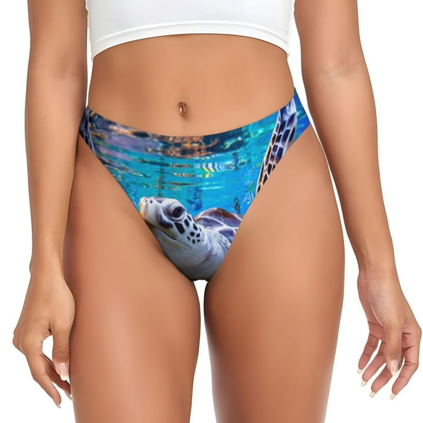 Balery Sea Turtle Swims Tangas de Algodón para Mujer con Estampado – Ropa Interior Sexy, Transpirable, G-string-X-Small