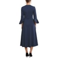 thumbnail image 3 of INSPIRE CHIC Women's Formal Dress Zipper Front Bell Sleeves Business Office Midi A-Line Dresses M Dark Blue, 3 of 4