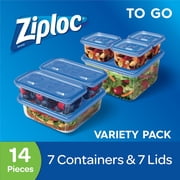 Ziploc Brand Container with One Press Seal, To Go Variety Pack, 14 ct