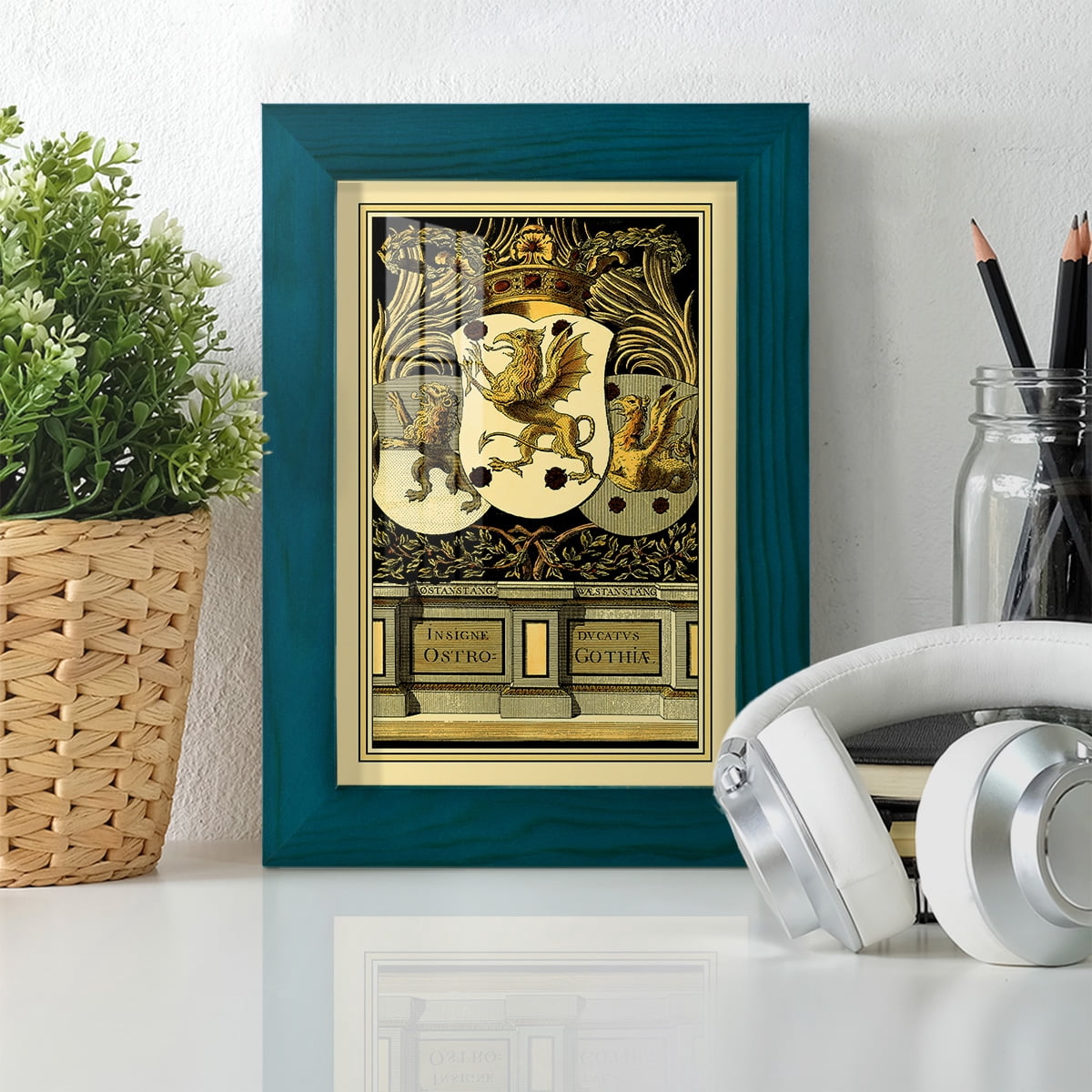 Family Crest II -Framed Print w/glass-Ocean Blue