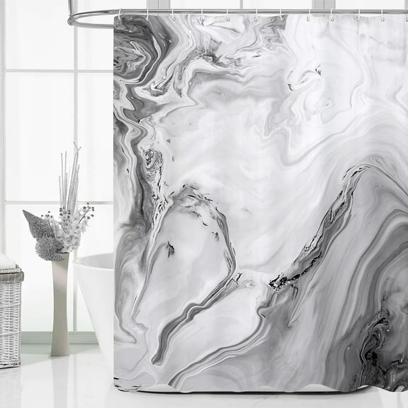 Grey Marble Extra Long Shower Curtain Set 72 x 84, Modern Ombre 84 inch XL Shower Curtains for Chic Bathroom Decor, Abstract Watercolor Fabric Shower Curtain